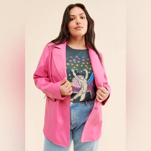 ANTHROPOLOGIE PINK HUTCH VEGAN LEATHER BLAZER SIZE SMALL - Picture 6 of 15